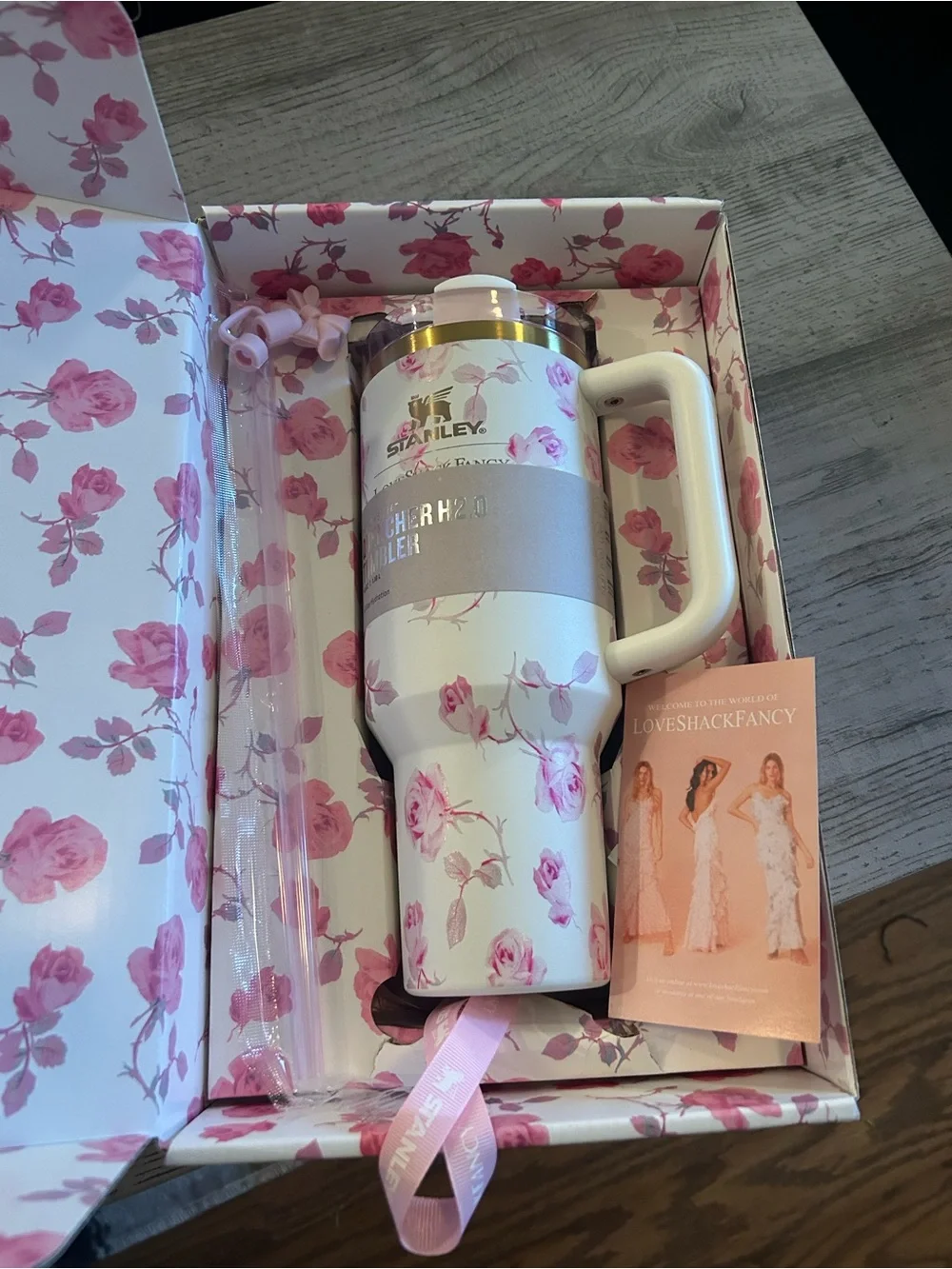 Stanley White & Pink Floral Quencher Tumbler with Handle